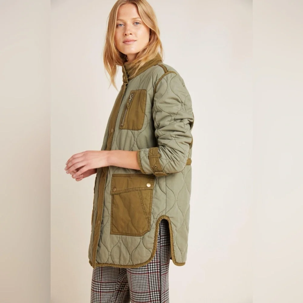 Anthropologie Quilted Liner Jacket Army Green - Picture 6 of 6